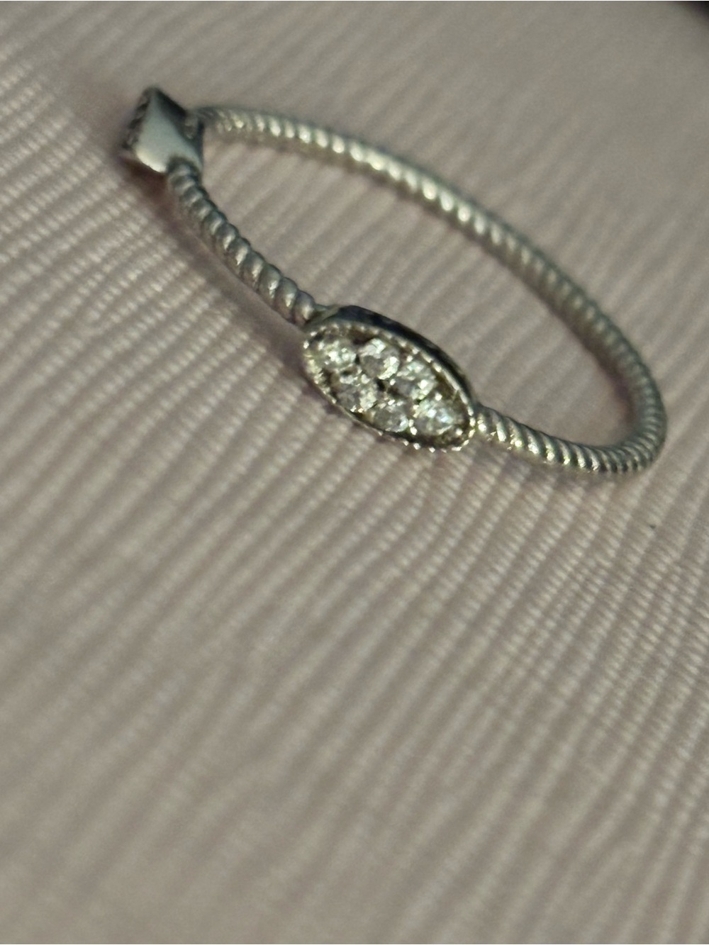 Delicate Sterling Silver Twisted Band Ring with Pavé Cz Accent